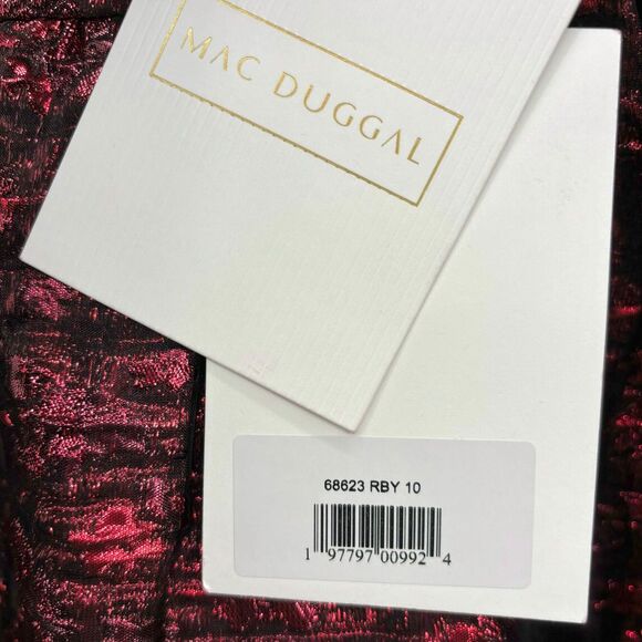 Mac Duggal NEW High Neck Brocade Short Sleeve Bubble Hem Dress Ruby $598 Size 10 - Picture 14 of 14